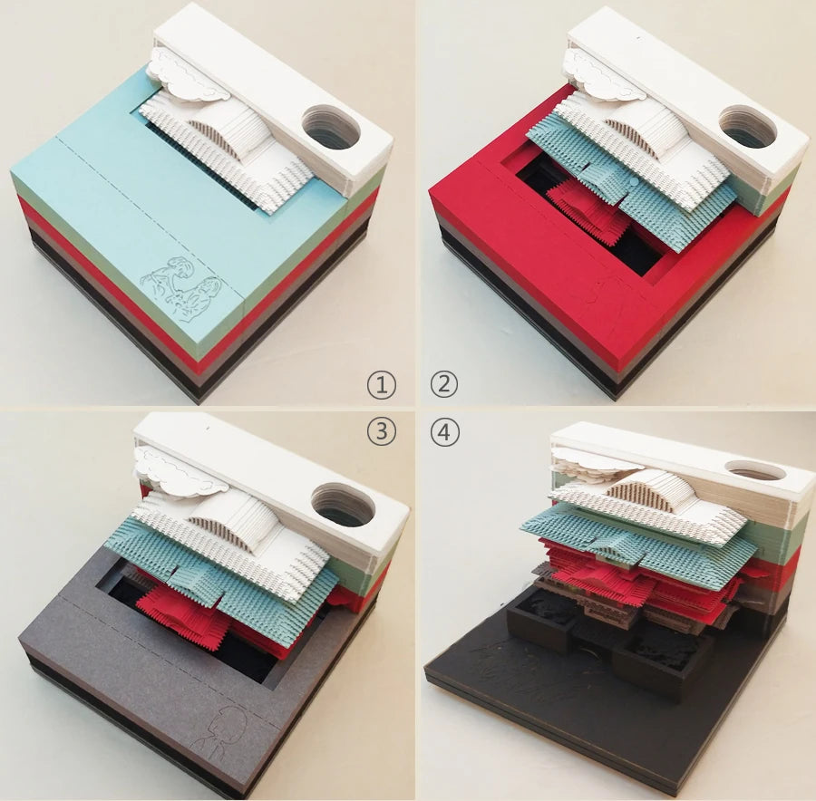 Omoshiroi Block 3D Notepad Mini Diy House Anime 3D Cube 160Sheets 3D Memo Pad Note Block Paper Art 3D Sticky Notes Friends Gift