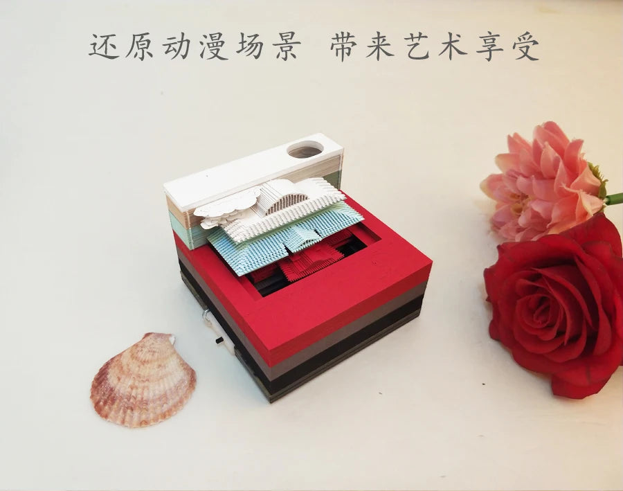 Omoshiroi Block 3D Notepad Mini Diy House Anime 3D Cube 160Sheets 3D Memo Pad Note Block Paper Art 3D Sticky Notes Friends Gift