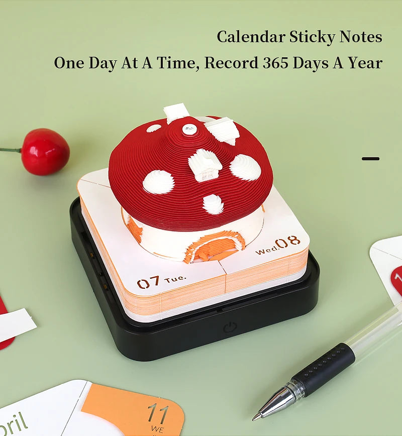 Omoshiroi Block 3D Art Calendar 2024 3D Artistic Notepad Mushroom House Led Memo Pad 3D Note Paper Accessories Christmas Gift