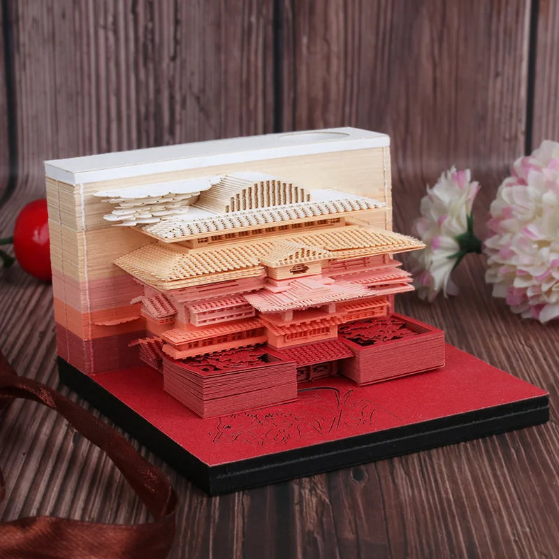 Omoshiroi Block 3D Notepad Mini Diy House Anime 3D Cube 160Sheets 3D Memo Pad Note Block Paper Art 3D Sticky Notes Friends Gift