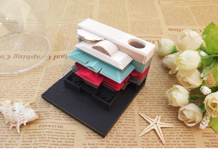 Omoshiroi Block 3D Notepad Mini Diy House Anime 3D Cube 160Sheets 3D Memo Pad Note Block Paper Art 3D Sticky Notes Friends Gift