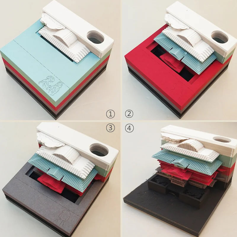 Omoshiroi Block 3D Notepad Mini Diy House Anime 3D Cube 160Sheets 3D Memo Pad Note Block Paper Art 3D Sticky Notes Friends Gift