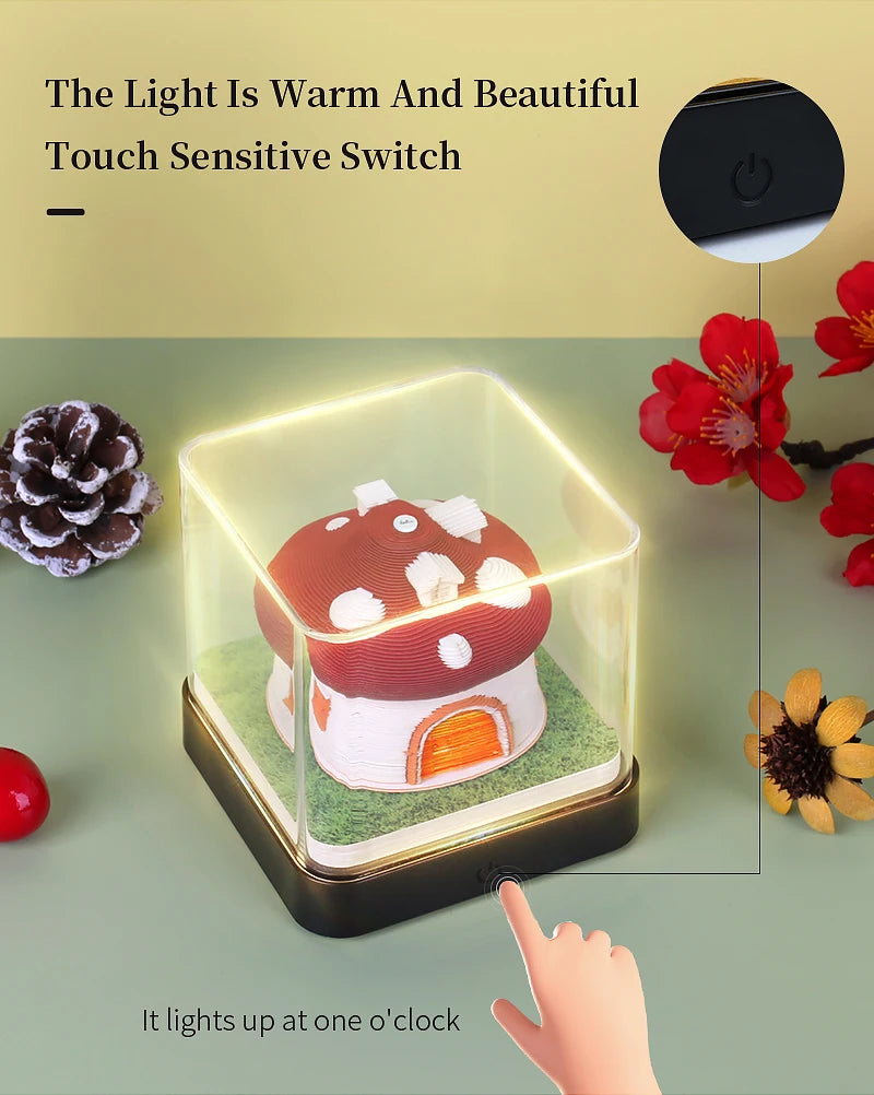 Omoshiroi Block 3D Art Calendar 2024 3D Artistic Notepad Mushroom House Led Memo Pad 3D Note Paper Accessories Christmas Gift