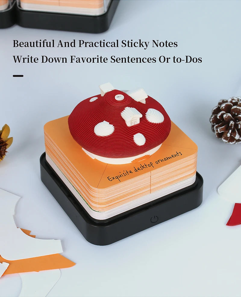 Omoshiroi Block 3D Art Calendar 2024 3D Artistic Notepad Mushroom House Led Memo Pad 3D Note Paper Accessories Christmas Gift