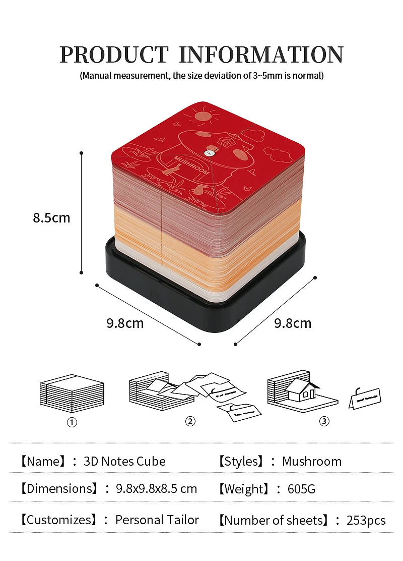 Omoshiroi Block 3D Art Calendar 2024 3D Artistic Notepad Mushroom House Led Memo Pad 3D Note Paper Accessories Christmas Gift