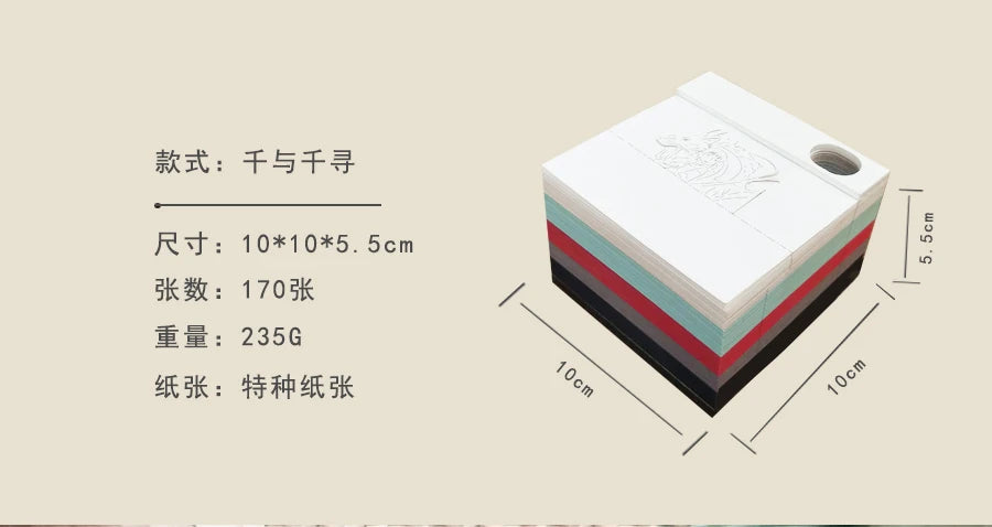 Omoshiroi Block 3D Notepad Mini Diy House Anime 3D Cube 160Sheets 3D Memo Pad Note Block Paper Art 3D Sticky Notes Friends Gift