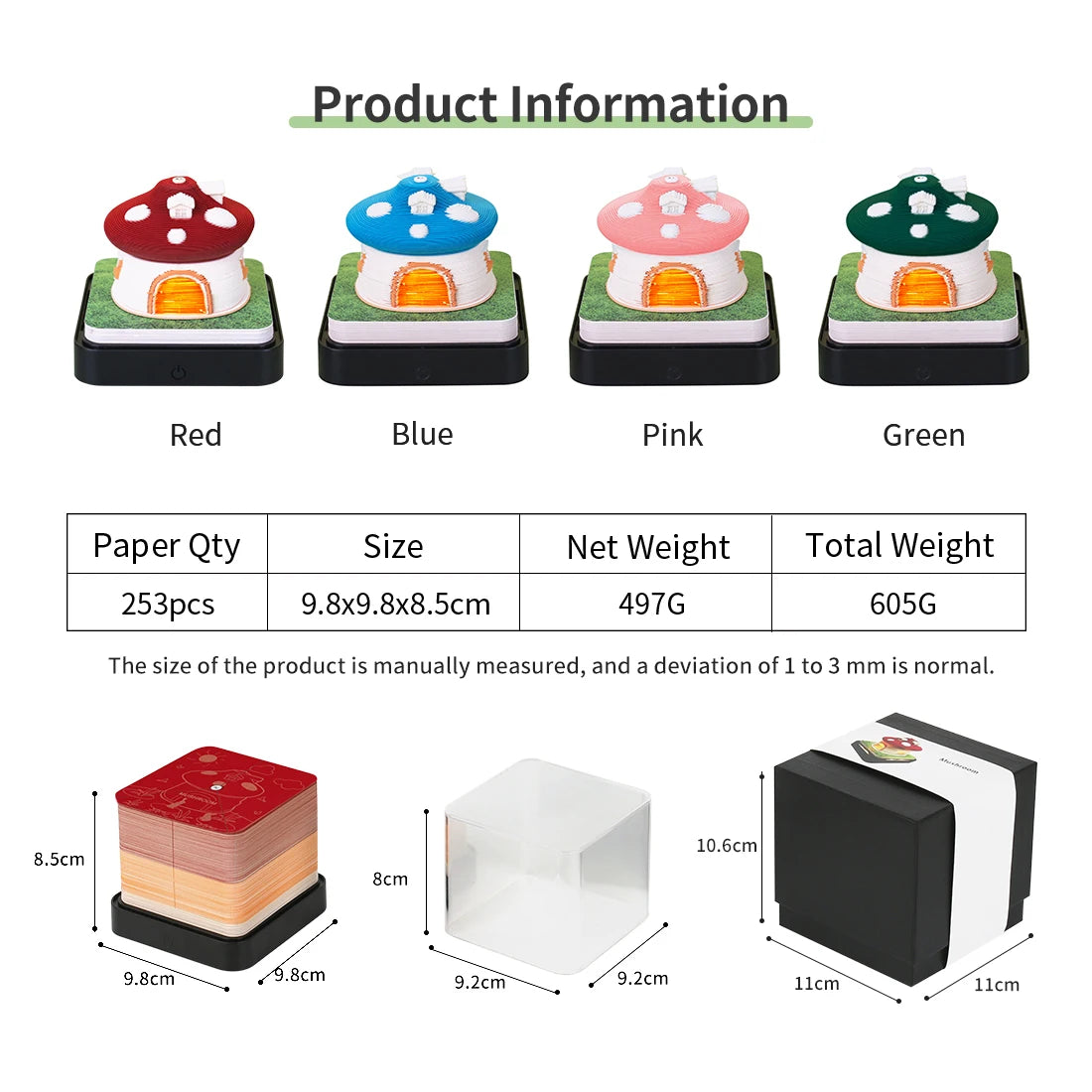 Omoshiroi Block 3D Art Calendar 2024 3D Artistic Notepad Mushroom House Led Memo Pad 3D Note Paper Accessories Christmas Gift