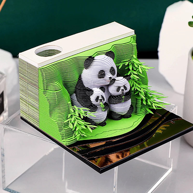 Panda Hand Tearable Desk Calendar 2025 Memo Pad Creative Desk Calendar DIY Notes 3D Art Calendar Paper Carving Gift House