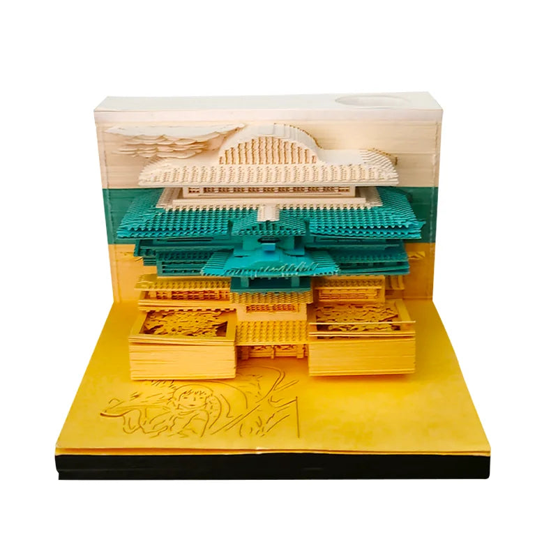 Omoshiroi Block 3D Notepad Mini Diy House Anime 3D Cube 160Sheets 3D Memo Pad Note Block Paper Art 3D Sticky Notes Friends Gift