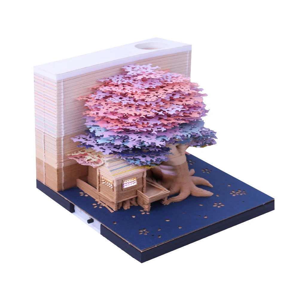 Omoshiroi Block 3D Notepad Cubes 190 Sheets Cute Tree House Mini Memo Pad Calendar Diy Scrapbooking New Year 2023 Novelty Gifts
