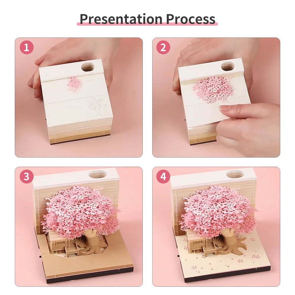 Omoshiroi Block 3D Notepad Cubes 190 Sheets Cute Tree House Mini Memo Pad Calendar Diy Scrapbooking New Year 2023 Novelty Gifts