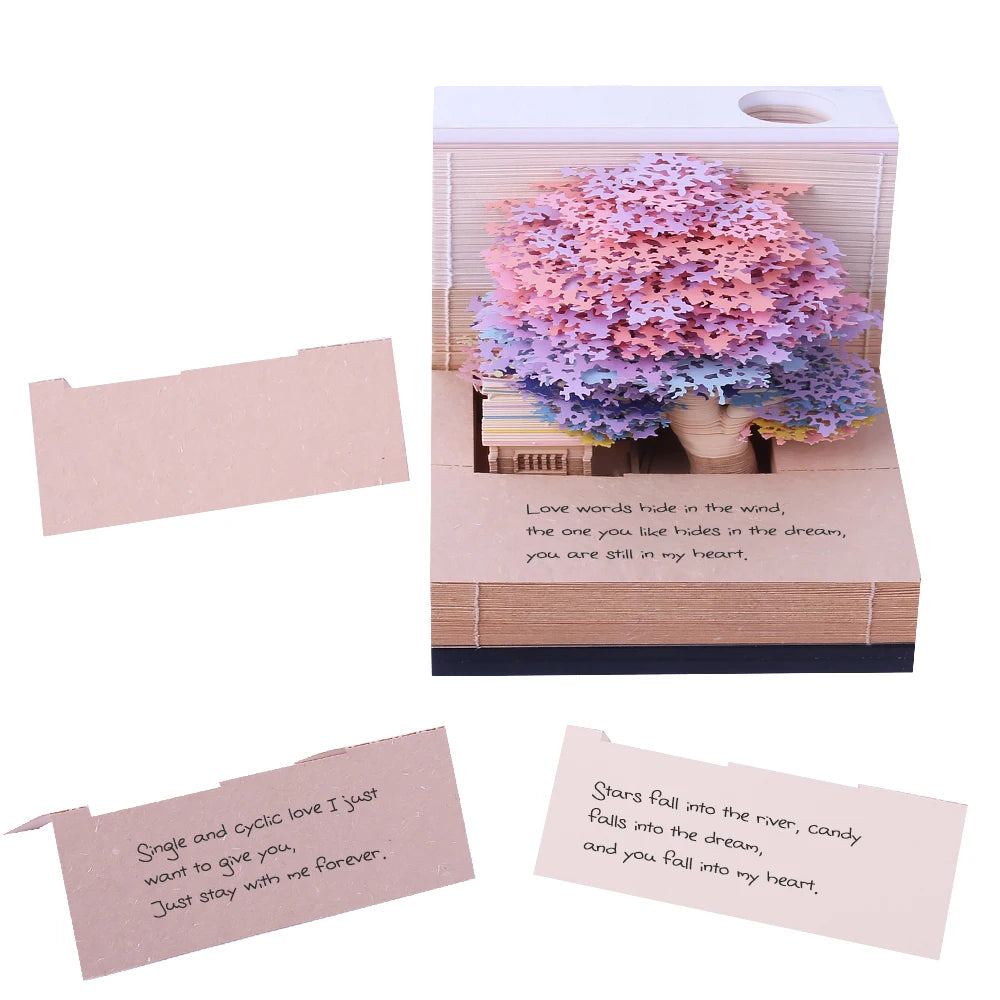 Omoshiroi Block 3D Notepad Cubes 190 Sheets Cute Tree House Mini Memo Pad Calendar Diy Scrapbooking New Year 2023 Novelty Gifts