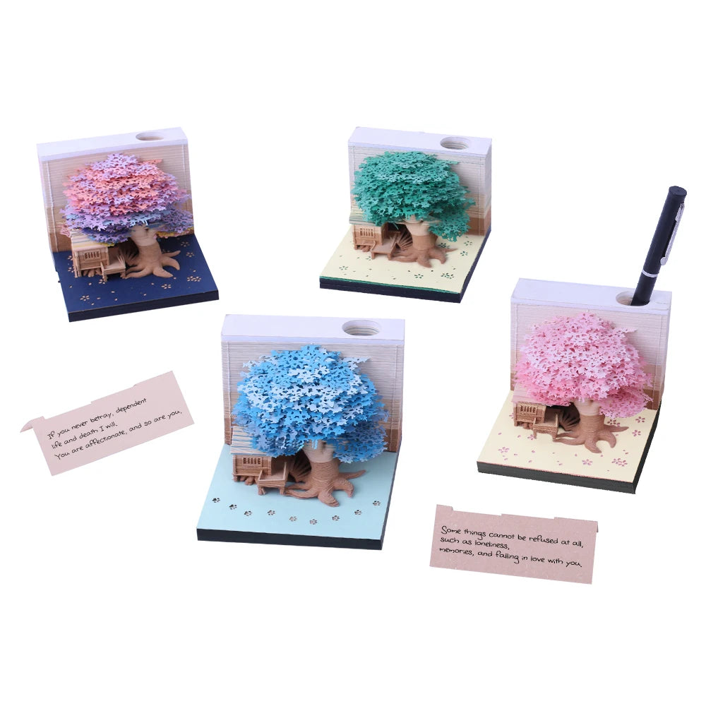 Omoshiroi Block 3D Notepad Cubes 190 Sheets Cute Tree House Mini Memo Pad Calendar Diy Scrapbooking New Year 2023 Novelty Gifts