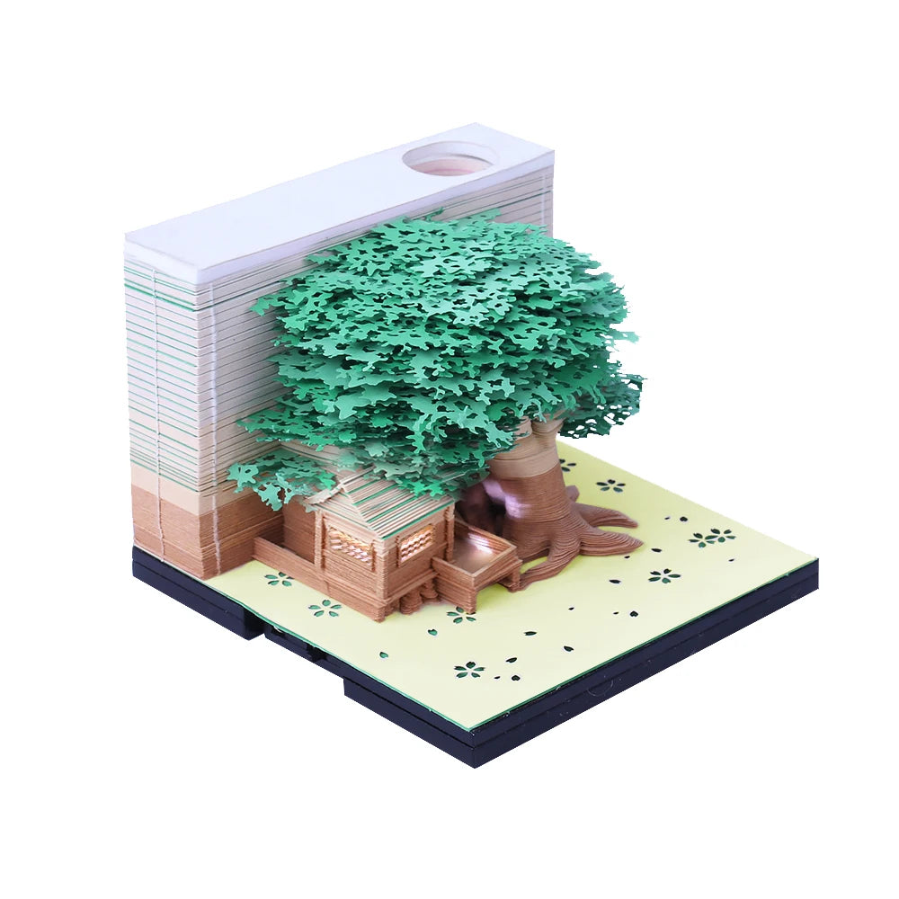 Omoshiroi Block 3D Notepad Cubes 190 Sheets Cute Tree House Mini Memo Pad Calendar Diy Scrapbooking New Year 2023 Novelty Gifts