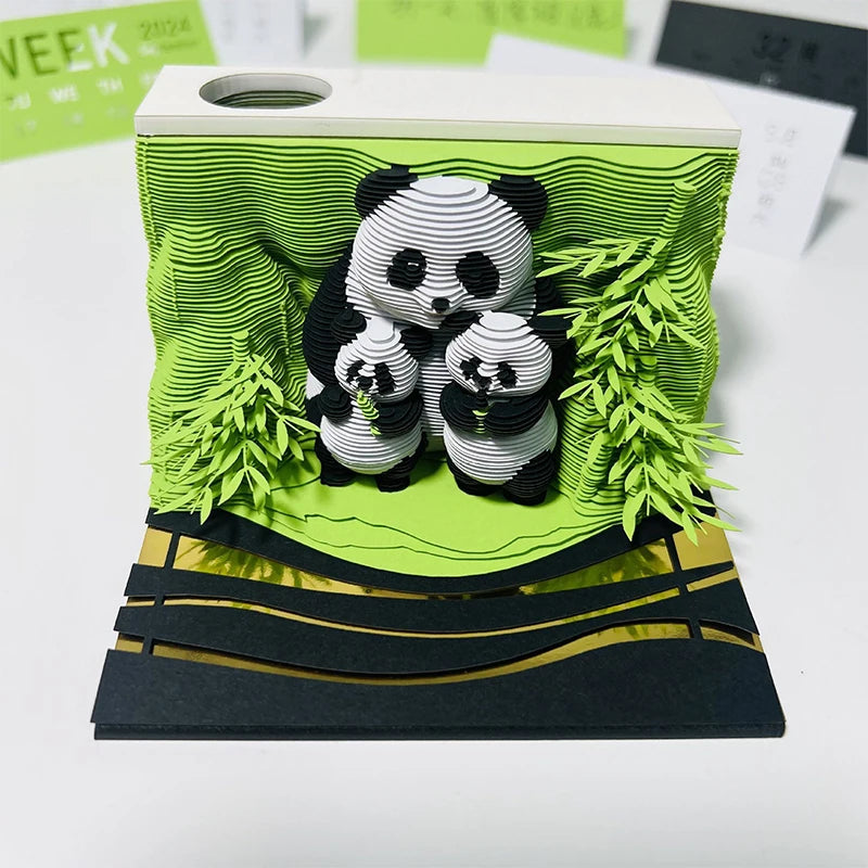 Panda Hand Tearable Desk Calendar 2025 Memo Pad Creative Desk Calendar DIY Notes 3D Art Calendar Paper Carving Gift House