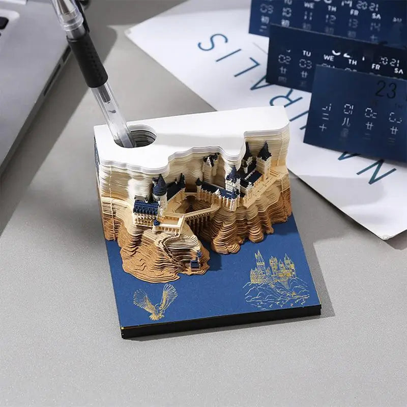 Omoshirois Magic Castle 3D Notepad 2024 Calendar Memo Pad Block Notes Hary Design Note Paper Stationery Accessories Novelty Gift