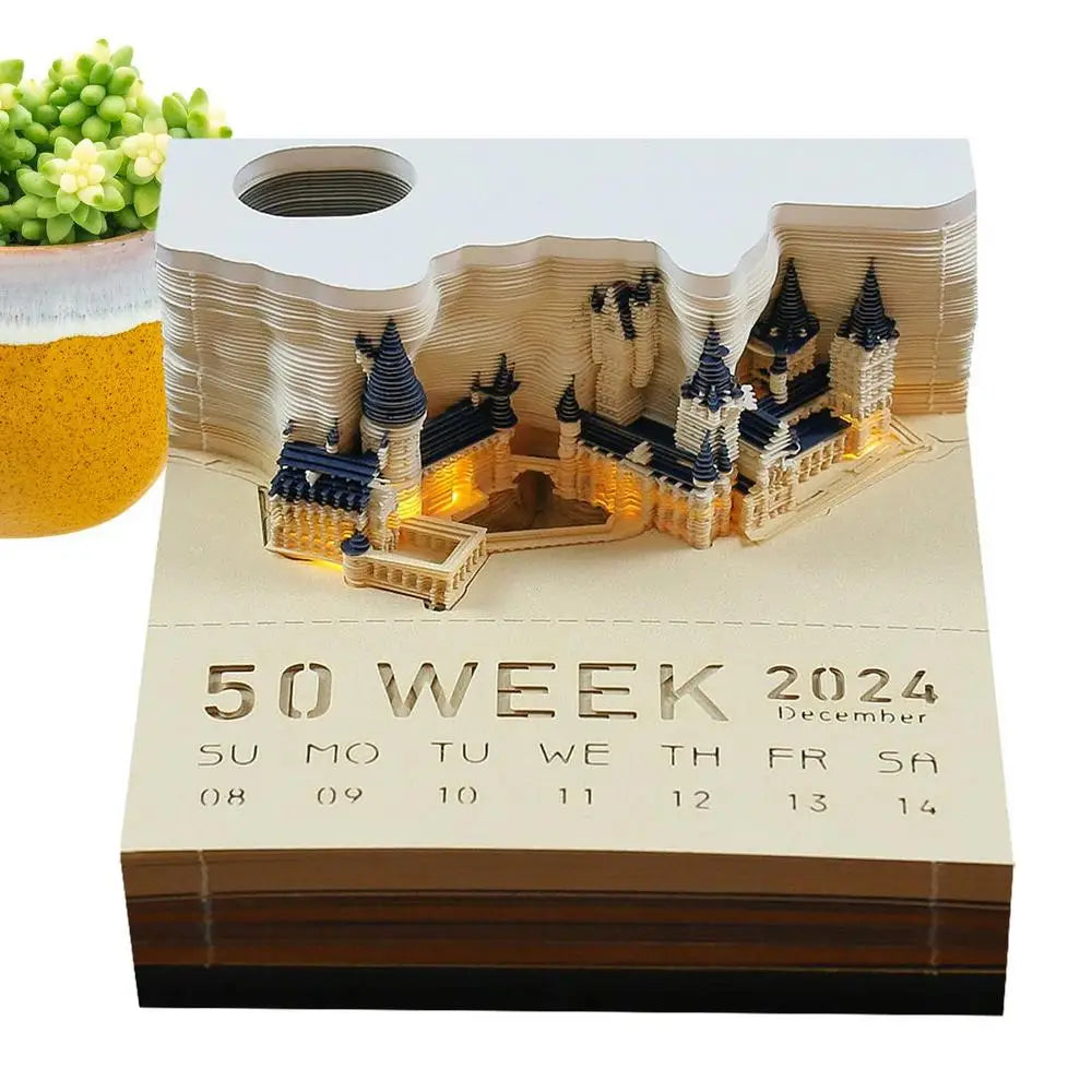 Omoshirois Magic Castle 3D Notepad 2024 Calendar Memo Pad Block Notes Hary Design Note Paper Stationery Accessories Novelty Gift