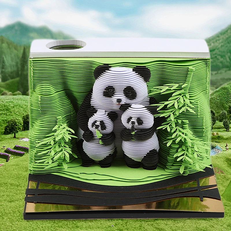 Panda Hand Tearable Desk Calendar 2025 Memo Pad Creative Desk Calendar DIY Notes 3D Art Calendar Paper Carving Gift House