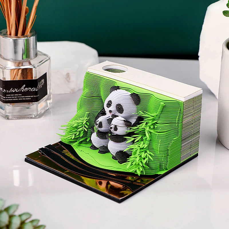 Panda Hand Tearable Desk Calendar 2025 Memo Pad Creative Desk Calendar DIY Notes 3D Art Calendar Paper Carving Gift House