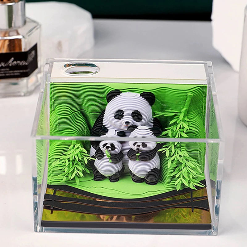 Panda Hand Tearable Desk Calendar 2025 Memo Pad Creative Desk Calendar DIY Notes 3D Art Calendar Paper Carving Gift House