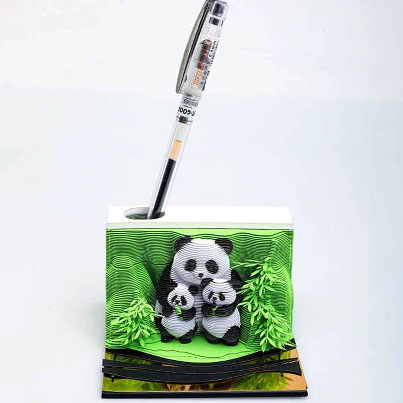 Panda Hand Tearable Desk Calendar 2025 Memo Pad Creative Desk Calendar DIY Notes 3D Art Calendar Paper Carving Gift House